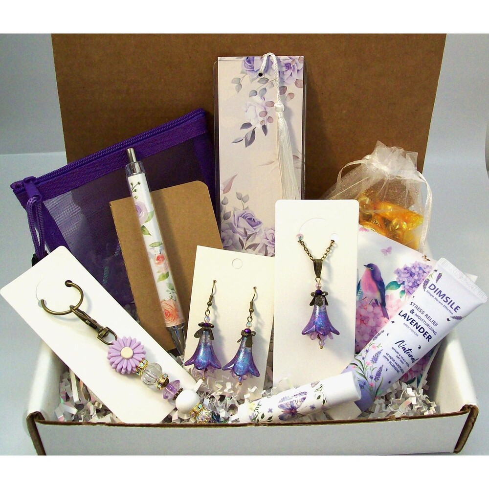 Floral Jewelry Set Gift Basket Plus Extras, Artisan Crafted Flower Jewelry